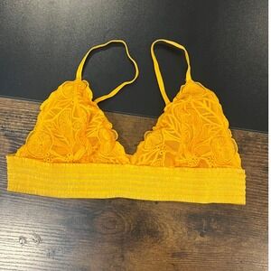 Aerie Yellow Floral Lace Bralette Womens Medium Smocked Band Adjustable‎ Straps